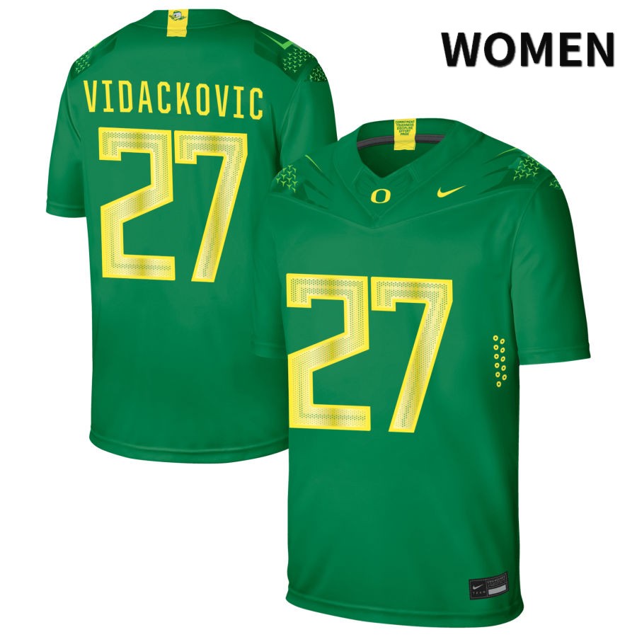Oregon Ducks Women's #27 Marko Vidackovic Football College Authentic Green NIL 2022 Nike Jersey SPQ48O1H